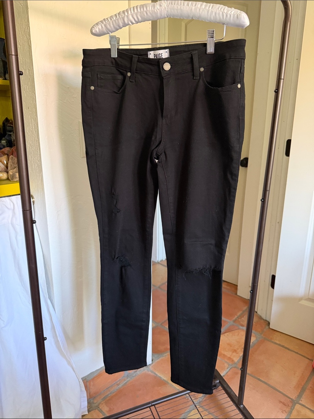 PAIGE Black Skinny Jeans with Knee Distressing